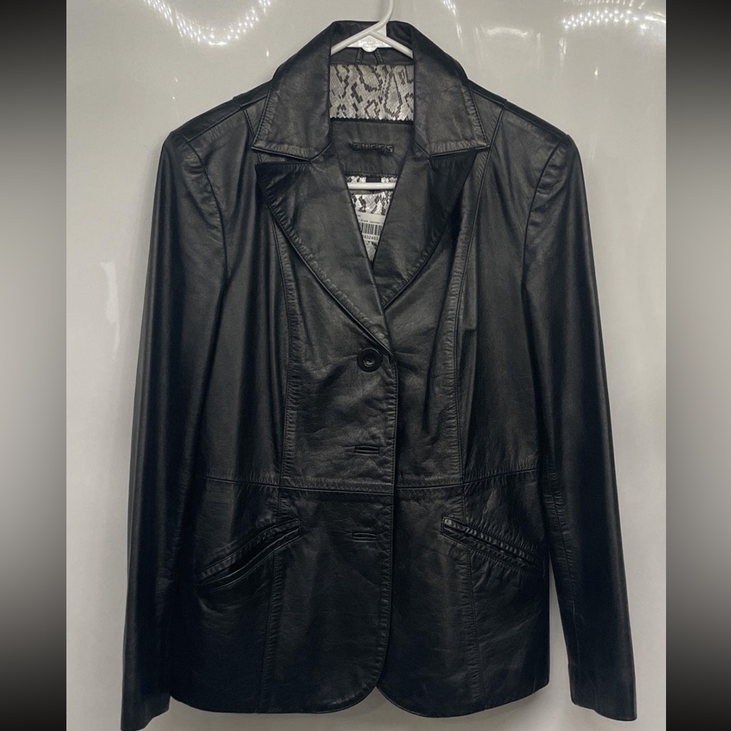 Guess Lined Black Leather Jacket/Coat Size M
